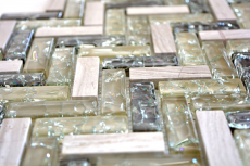Motif à main Carreau de mosaïque translucide gris-vert chevron Mosaïque de verre Crystal pierre gris-vert MOS87HB-0552_m