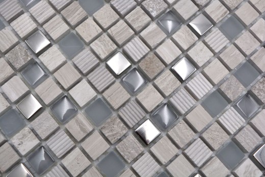 Mosaïque de verre Pierre naturelle Carreau de mosaïque gris clair crème argenté Marbre structure Carrelage salle de bain - MOS92-HQ10