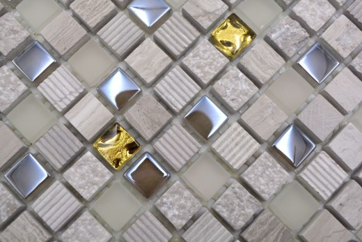 Mosaïque de verre Pierre naturelle Carreau de mosaïque gris clair crème or structure marbre Carreau de cuisine salle de bain - MOS92-HQ12