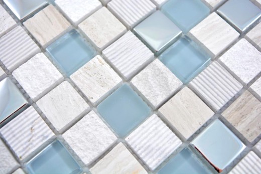 Pierre naturelle Rustique Carreau de mosaïque Verre Mosaïque Marbre gris clair argenté beige Verre laiteux Carreaux muraux Cuisine Salle de bains WC - MOS92-HQ20