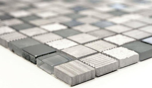 Pierre naturelle Rustique Carreau de mosaïque Verre Mosaïque Marbre gris clair argenté beige Verre laiteux Carreaux muraux Cuisine Salle de bains WC - MOS92-HQ20