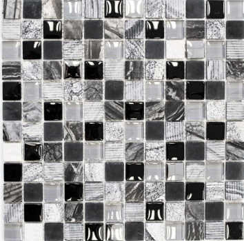 Échantillon manuel Carreau de mosaïque Translucide gris noir Mosaïque de verre Crystal Pierre EP gris noir argent MOS83-HQ24_m