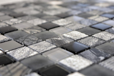 Échantillon manuel Carreau de mosaïque Translucide gris noir Mosaïque de verre Crystal Pierre EP gris noir argent MOS83-HQ24_m