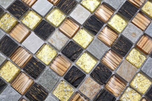 Pierre naturelle Rustique Quartzite Carreau de mosaïque Verre Mosaïque Résine or brun beige Structure Carrelage Fond de cuisine Salle de bain WC - MOS83-CR17