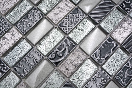 Plaquette Rectangle Carreaux Mosaïque de verre Pierre Rétro argenté anthracite Structure Revêtement mural Carreaux de cuisine WC - MOS83-CRS2