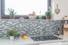 Plaquette Rectangle Carreaux Mosaïque de verre Pierre Rétro argenté anthracite Structure Revêtement mural Carreaux de cuisine WC - MOS83-CRS2