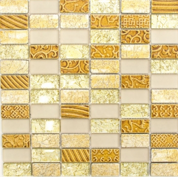 Motif manuel Carreau de mosaïque Translucide or Rectangle Mosaïque de verre Crystal Pierre Retro or MOS83-CRS4_m