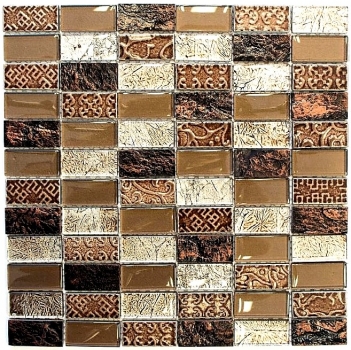 Plaquette Rectangle Carreaux Mosaïque de verre Pierre rétro brun bronze beige structure Revêtement mural Salle de bain WC - MOS83-CRS6