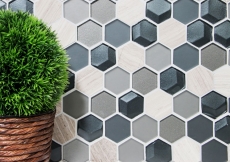 Pierre naturelle Mosaïque de verre Carreaux de mosaïque Hexagonal anthracite gris clair gris rayé Carrelage salle de bain - MOS11D-22