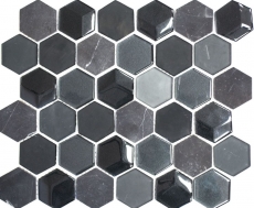 Motif manuel Carreau de mosaïque Translucide noir Hexagon Mosaïque de verre Crystal Pierre 3D noir MOS11D-33_m