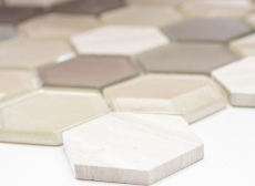 Pierre naturelle Mosaïque de verre Carreaux de mosaïque Hexagonal nacré beige crème noisette Revêtement mural salle de bain - MOS11D-44
