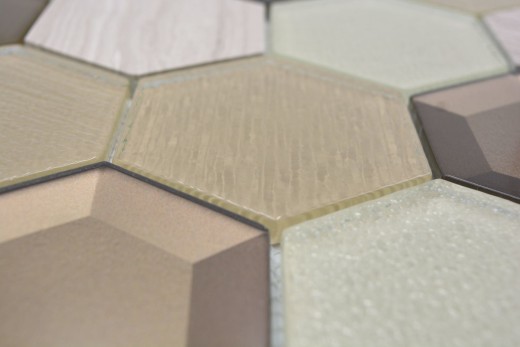 Mosaïque de verre hexagonale Carrelage en pierre naturelle beige crème bronze Marbre Miroir anti-éclaboussures mur salle de bain WC - MOS11E-77