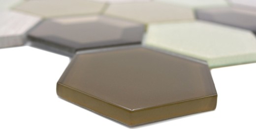 Mosaïque de verre hexagonale Carrelage en pierre naturelle beige crème bronze Marbre Miroir anti-éclaboussures mur salle de bain WC - MOS11E-77