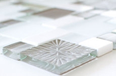 Pierre naturelle Mosaïque de verre Carreaux de mosaïque blanc gris anthracite Verre laiteux Miroir de fond de cuisine - MOS88-MC659