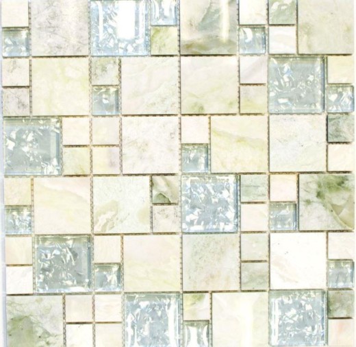 Motif main Carreau de mosaïque or translucide vert clair Combinaison de mosaïque de verre Crystal pierre Onyx or MOS88-MC639_m