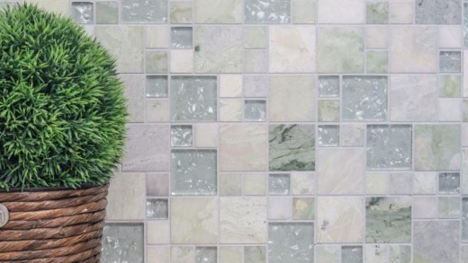 Pierre naturelle Mosaïque de verre Marbre Carreaux de mosaïque gris clair gris-vert blanc avec gravure Carrelage mural - MOS88-MC639