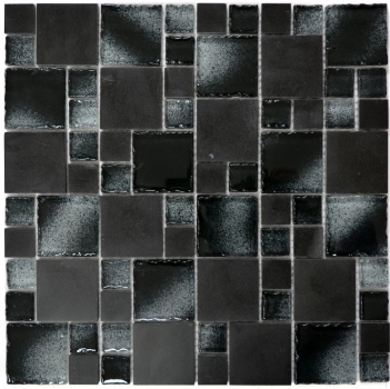 Motif main Carreau de mosaïque Translucide noir Combinaison de mosaïque de verre Crystal Pierre noire bord cassé MOS88-0304_m
