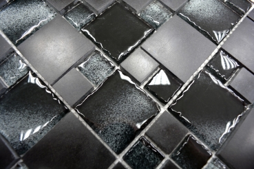 Motif main Carreau de mosaïque Translucide noir Combinaison de mosaïque de verre Crystal Pierre noire bord cassé MOS88-0304_m
