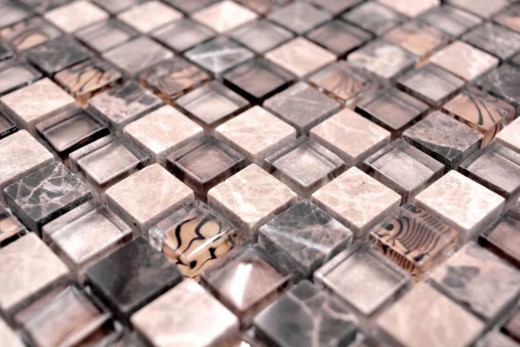 Mosaïque de verre Pierre naturelle Carreau de mosaïque beige brun crème Marbre Carrelage cuisine salle de bain - MOS92-1303