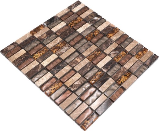 Plaquettes Mosaïque de verre beige marron crème orange pierre naturelle marbre mur cuisine salle de bain WC - MOS87-1310