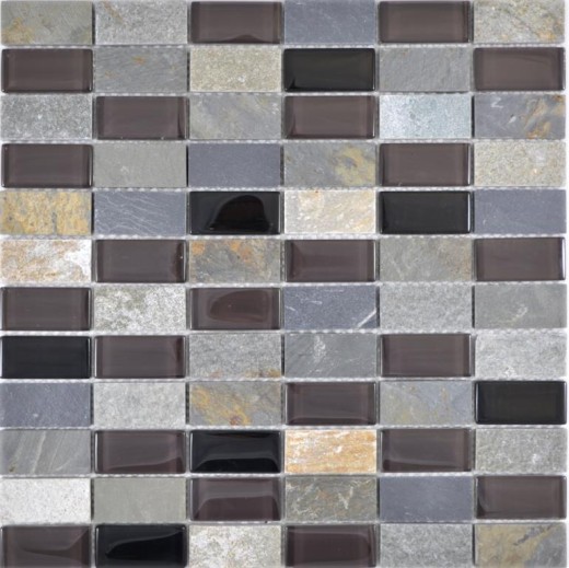 Plaquette Rectangle Carreaux de mosaïque Mosaïque de verre beige noir anthrcite Pierre Carreaux de fond de cuisine Salle de bain WC - MOS87-1312