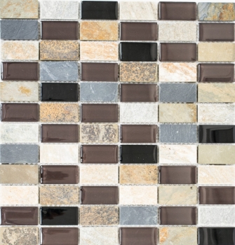 Carreau de mosaïque Translucide beige marron gris noir rectangle Mosaïque de verre Crystal pierre MOS87-1312_f