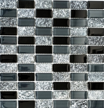 Plaquette Rectangle Carreaux Mosaïque de verre Pierre grise noire anthracite Carrelage Fond de cuisine Salle de bain - MOS87-1303