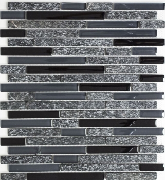 Échantillon manuel Carreau de mosaïque Translucide gris noir composite Mosaïque de verre Crystal pierre grise noire MOS86-0208_m