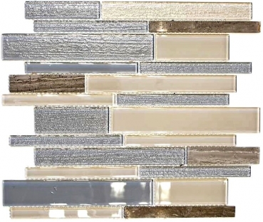 Échantillon manuel Carreau de mosaïque Translucide beige gris Composite Mosaïque de verre Crystal Pierre beige gris MOS67-GV24_m