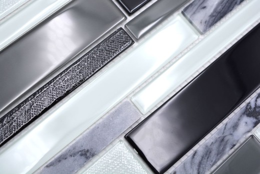 Mosaïque de verre Pierre naturelle Carreaux de mosaïque composite Bâtons de marbre blanc gris anthracite noir mur cuisine salle de bain WC - MOS67-GV34