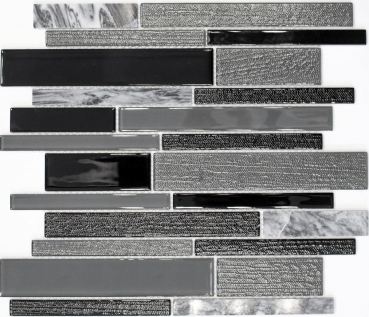 Échantillon manuel Carreau de mosaïque Translucide gris noir composite Mosaïque de verre Crystal pierre grise noire MOS67-GV44_m
