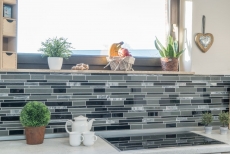 Mosaïque de verre Pierre naturelle Carreaux de mosaïque composite Bâtons de marbre gris anthracite noir Carreau mural Salle de bain Cuisine WC - MOS67-GV44