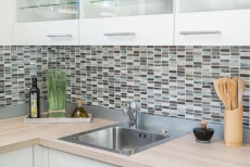 Plaquette Rectangle Carreaux Mosaïque de verre Bâtons brun clair argent gris Pierre naturelle Marbre Carrelage cuisine mur - MOS87-SM68