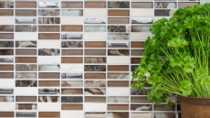 Plaquette Rectangle Carreaux Mosaïque de verre Bâtons brun argenté beige Pierre naturelle Marbre Carrelage mur Salle de bain Cuisine - MOS87-SM78