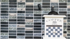 Plaquette Rectangle Carreaux Mosaïque de verre Bâtons argentés gris noir anthracite Pierre naturelle Dos de cuisine Salle de bains WC - MOS87-SM88