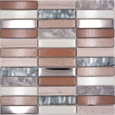 Plaquette Rectangle Mosaïque de verre Pierre brun clair argent gris clair beige Carreau de mur Cuisine WC - MOS87-68X