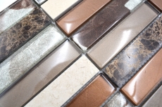 Plaquette Rectangle Mosaïque de verre Pierre brune bronze argentée cuivre Carrelage cuisine mur WC - MOS87-78X