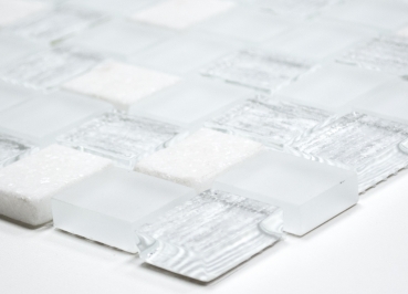 Échantillon manuel Carreau de mosaïque Translucide blanc Rectangle Mosaïque de verre Crystal Pierre blanche MOS82-0111_m