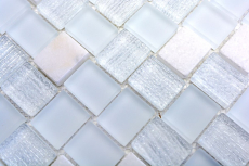 Échantillon manuel Carreau de mosaïque Translucide blanc Rectangle Mosaïque de verre Crystal Pierre blanche MOS82-0111_m