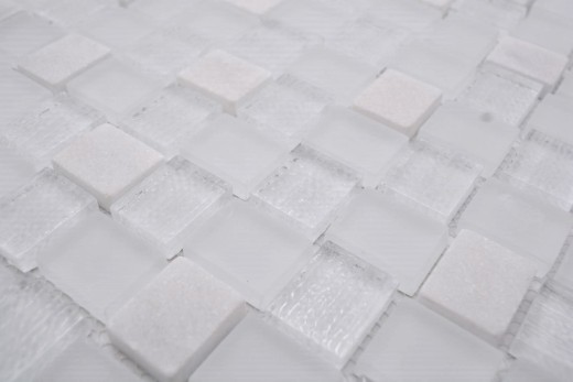 Pierre naturelle Rustique Carreau Mosaïque de verre Marbre Verre laiteux blanc clair givré Carrelage mur Salle de bains Cuisine WC - MOS82-0111