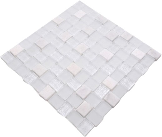 Pierre naturelle Rustique Carreau Mosaïque de verre Marbre Verre laiteux blanc clair givré Carrelage mur Salle de bains Cuisine WC - MOS82-0111
