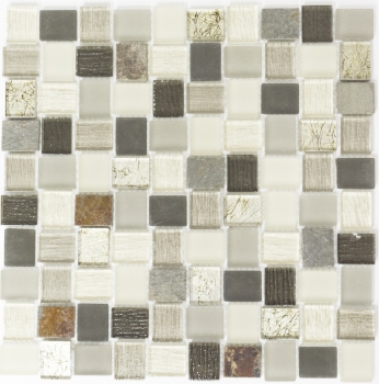 Motif manuel Carreau de mosaïque Translucide blanc gris rouille Rectangle Mosaïque de verre Crystal pierre rustique MOS82-0102_m