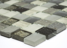 Motif manuel Carreau de mosaïque Translucide blanc gris rouille Rectangle Mosaïque de verre Crystal pierre rustique MOS82-0102_m