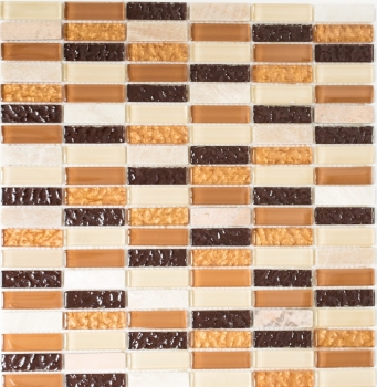 Échantillon manuel Carreau de mosaïque Translucide beige marron Bâtons Mosaïque de verre Crystal Pierre beige marron MOS87-1206_m