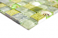 Pierre naturelle Rustique Marbre Carreau de mosaïque Verre Mosaïque Résine Coquille vert pastel clair beige Carreau de salle de bain Cuisine Mur WC - MOS82C-0502