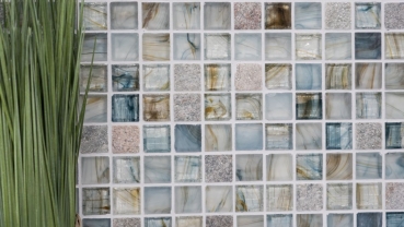 Pierre naturelle Mosaïque de verre Carreaux de mosaïque cream gris clair anthracite bleu-gris point vert Carrelage mural - MOS94-2505