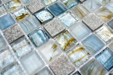 Pierre naturelle Mosaïque de verre Carreaux de mosaïque cream gris clair anthracite bleu-gris point vert Carrelage mural - MOS94-2505