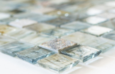 Pierre naturelle Mosaïque de verre Carreaux de mosaïque cream gris clair anthracite bleu-gris point vert Carrelage mural - MOS94-2505