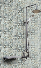 Pierre naturelle Mosaïque de verre Carreaux de mosaïque cream gris clair anthracite bleu-gris point vert Carrelage mural - MOS94-2505