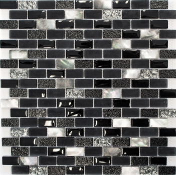 Motif manuel Carreau de mosaïque Translucide noir Brick Mosaïque de verre Crystal Pierre coquillage noir MOS87-B03S_m